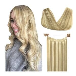 DOORES Human Hair Extensions Balayage Highlighted Golden Blonde 12 Inch